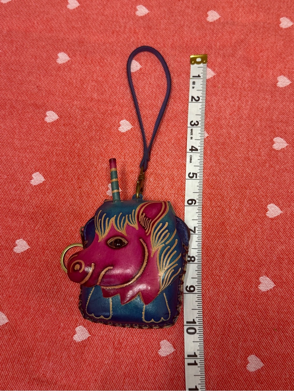 Hand made and embossed leather unicorn wristlet - Picture 13 of 17